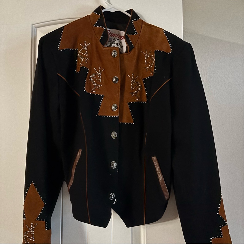 Diamond Denim & Leather Vintage Jacket | Size 10